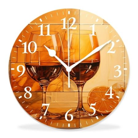 14 Inch Wall Clock Battery Operated Silent Clock Decorative for Office, Kitchen, Outdoor, Living Room，Vintage Style Wine Collage Print
