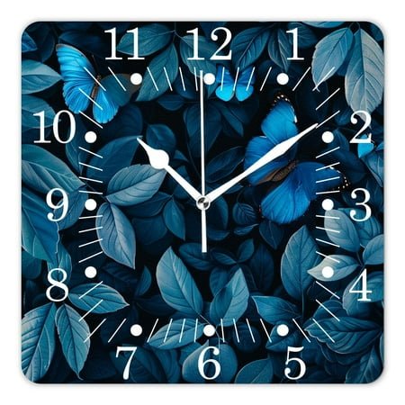 14 Inch Wall Clock Battery Operated Square Clock for Office, Kitchen, Outdoor, Living Room,Bird Feather Butterfly Lovely
