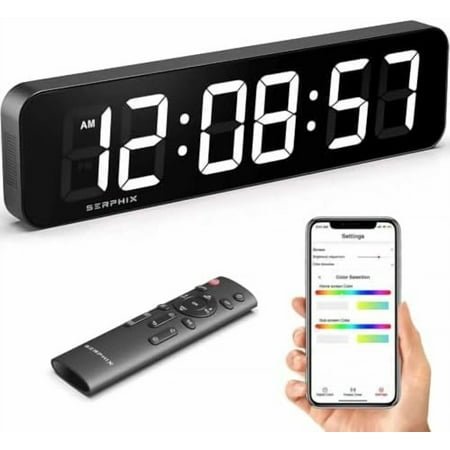 15.2 Large Digital Wall Clock, Customizable RGB Color, App and Remote Control, 6-Digit LED Clock with Seconds, Alarm, Countdown, Stopwatch, Timer Clock for Home Gym Living Room Office Garage Decor