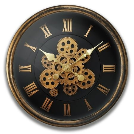 18 Inch Large Moving Gears Wall Clock Decorative Wall Clock with Big Arab Numerals, Retro Wood Wall Clock for Living Room,Office and Kitchen,Colorful Quality Quartz Quiet Round Wall Clock