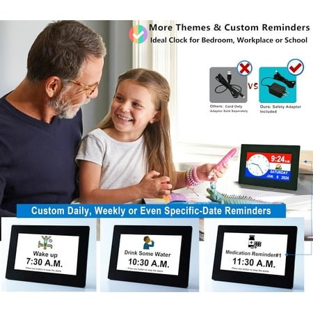 19 Alarms Digital Talking Clock for Seniors, Loud Voice with Time & Date, 20 Custom Reminders, Auto DST, 10-Level Dimmer, Sleep Trainer, Speaking Calendar Clock, Remote Control