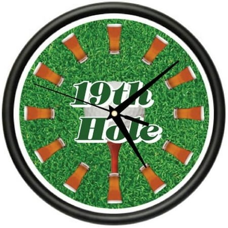 19TH HOLE Wall Clock golfer golf balls clubs tee gift