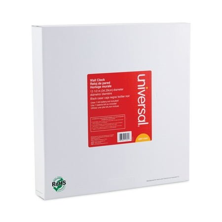 1PC Universal Round Wall Clock, 13.5 Overall Diameter, Black Case, 1 AA (sold separately)