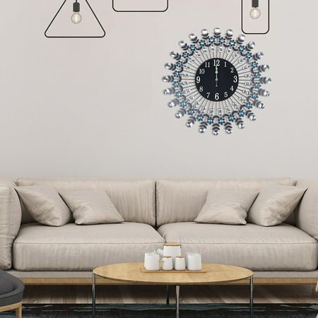 23.62 Crystal Metal Wall Clock, Luminous Black Glass Dial 9.45”with Arabic Numerals Non-Ticking Silent Quartz Great Clock for Living Room & Bed Room