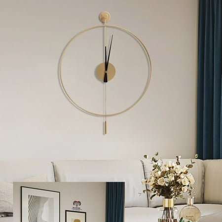 23.6 Classical Large Decorative Wall Clock with Pendulum, Gold Modern Non-Ticking Silent Metal Wall Clocks for Living Room, Bedroom, Study, Office