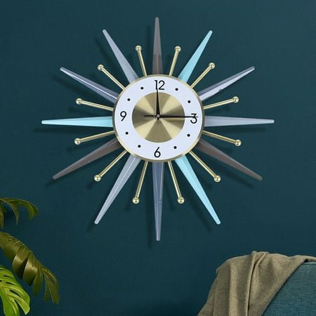 23Inch Retro Metal Wall Clocks Nordic Iron Round Starburst Watches Home Decor
