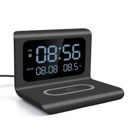 3-in-1 Wireless Charging Station Alarm Clock - Time/Temp Display, Compatible with iPhone 12-16 Pro Max/Mini & AirPods 2-4/Pro, Space-Saving for Bedroom Desk