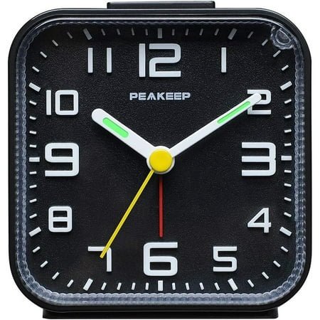 3D Numbers No Tick-Tock Analog Alarm Clock with Classic Beep Sound, Snooze, Manual Light and Battery Powered Small for Travel (Black-3D)