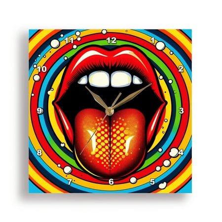 3dRose, Colorful Pop Art Tongue Out, 15x15 Wall Clock