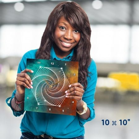 3dRose, Sacred Octagon Geometry On A Teal and Orange Galaxy Background, 10x10 Wall Clock