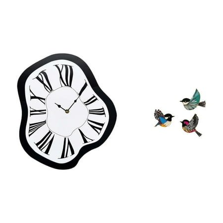 3 Pieces Wooden Bird Wall Art Flying Birds Wall Decor Wall Clock Curved Acrylic Material for Garden Office Entryway