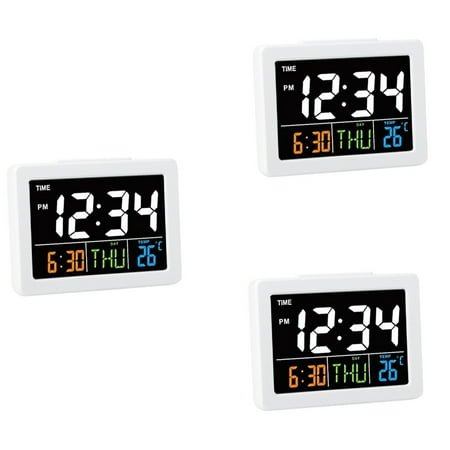 3X Color Large Screen LCD Electronic Desk Alarm Clock with Temperature Date Display