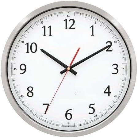 404-1235UA-PL UltrAtomic 14 inch Stainless Steel Wall Clock, Shatterproof Lens, Silver