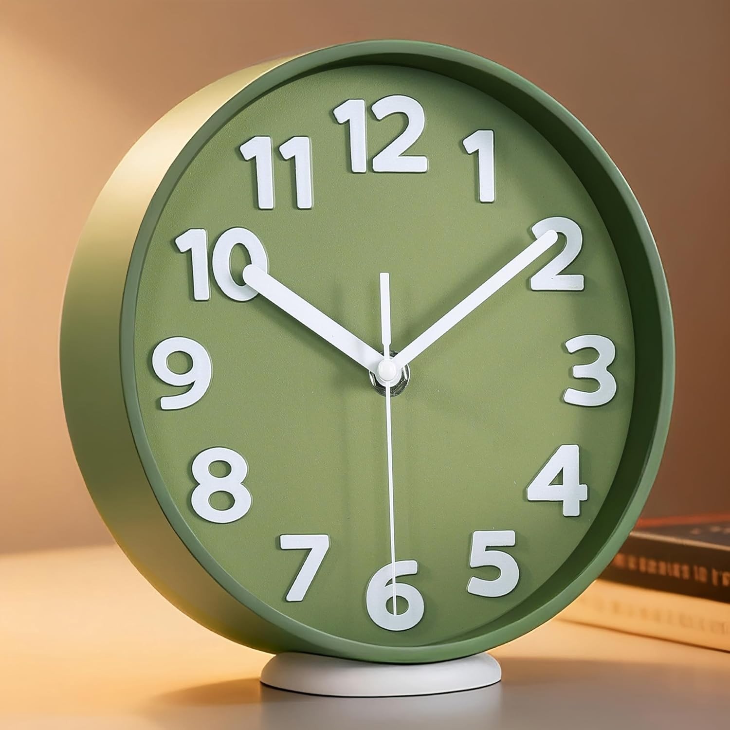 45MinST 8-Inch Green Modern Wall Clock – Silent Non-Ticking, 3D Large Numbers,