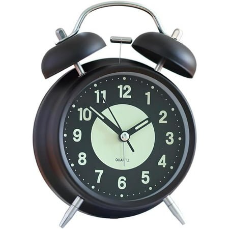 4 Inches Twin Bell Loud Alarm Clock for Heavy Sleepers, Backlight, Battery Operated Old Fashioned Alarm Clock for Bedrooms (3D-Dial, Black)