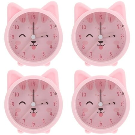 4pcs Cute Animal Cat Alarm Clock Silent Non Ticking Silicone Clock Night Light Travel Clock