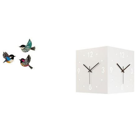 4 Pieces Bird Wall Hanging Wooden Bird Art Double Sided Wall Clock Wood Metal Decor Set for Study Living Room
