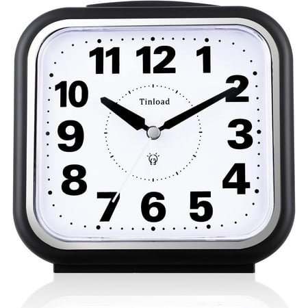 5.5 Large No Ticking Analog Alarm Clock,Silent Readable for Seniors,Easy to Set,Gradual Rise Alarm,Big Numbers,Gentle Wake,Snooze, Lighted on Demand,Battery Operated,Black