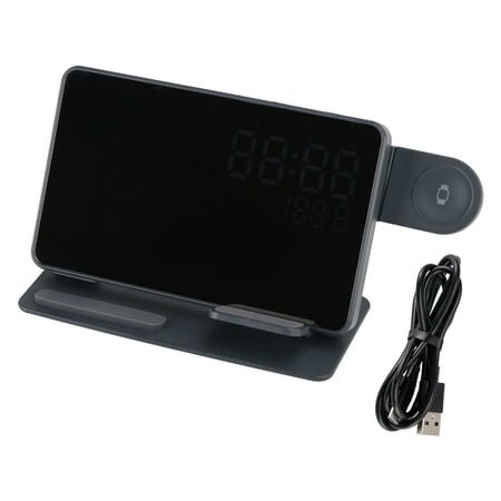 6-in-1 Wireless Charging Station with LED Digital Clock Alarm, Fast Charger Dock for iPhone, Apple Watch, AirPods