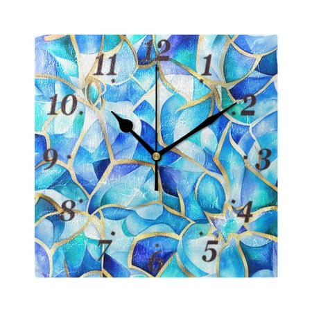 7.78in Blue Glass Pattern Square Wall and Table Clock Dual Use Vintage Design in Black or Gold