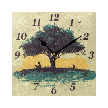 7.78in Reading Book Tree Square Wall and Table Clock Dual Use Vintage Design in Black or Gold