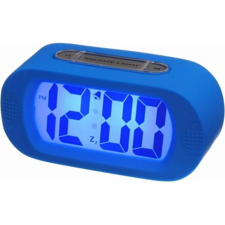 ABCISI Electronic Alarm Clock with LCD Screen, Digital Alarm Clocks for Bedrooms Travel Office, Alarm Clocks with Snooze and Night Light, 12H, Battery Operated for Heavy Sleepers (Blue)