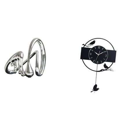 Abstract Art Statue Decorative Wall Clock Bird Ornament Resin Swing Pendulum for Study Desktop Bookshelf Living Room