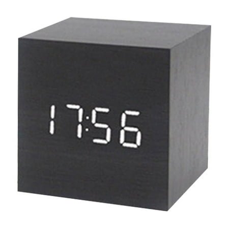 Acahhotxx Alarm Clock, Wood Cube Voice Control Led Alarm Clock Decorative Clock Ornaments Art Supplies for Home Bedroom Dormitory - 05