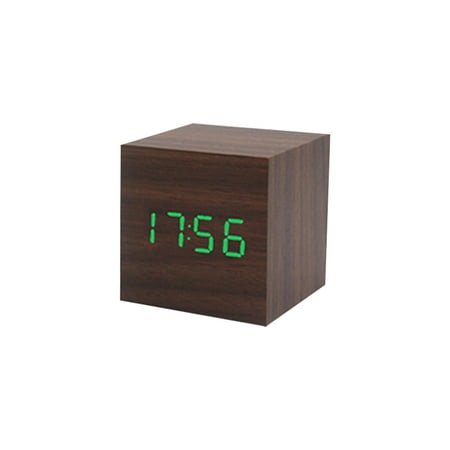 Acahhotxx Alarm Clock, Wood Cube Voice Control Led Alarm Clock Decorative Clock Ornaments Art Supplies for Home Bedroom Dormitory - 16