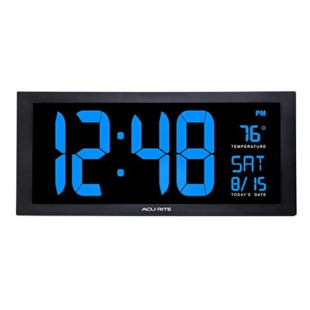 AcuRite 18 LED Digital Clock with Time, Date, Day of the Week, and Temperature, Blue (76100M)