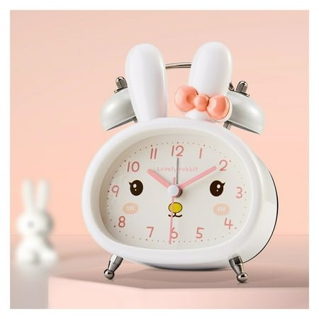 Alarm Clock, 3.5 Inches Twin Bell Loud Alarm Clock for Kids, Backlight, Battery Operated Alarm Clock for Bedrooms, Rabbit