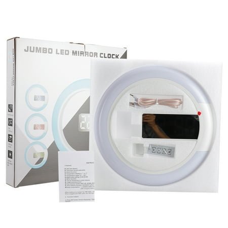 Alarm clock,Adjustable 12/24h Mode Alarm Clock Wall 7 Colors Adjustable With Remote Round Led Mirror Wall Mirror Wall Clock Round Alarm Clock Remote Round Alarm Clock With Remote Buzhi White