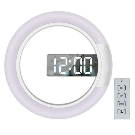 Alarm clock,Clock With Remote Wall Decoration 7 Round Alarm Clock Decoration 7 Colors 7 Colors Adjustable Remote Round Alarm 12/24h Mode Temperature Mirror Wall Clock Alarm Clock Wall White