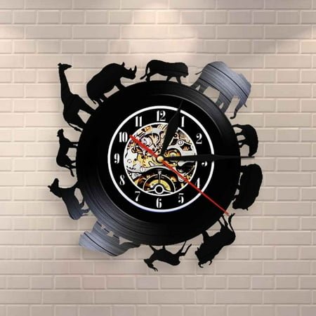 Amblelife African Animals Vinyl Record Wall Clock Contemporary Home Wall Art Decor Safari Wildlife Animals Vintage Clock Unique Gift Idea