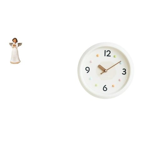 Angel Statue Figurine Wall Clock Sculpture Resin Material Large Numerals for Living Room Office Shelf Decor