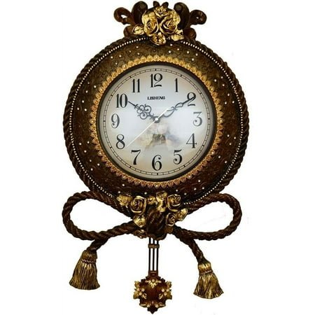 Antique Brown Wall Clock with Rope and Tassel Frame and Crystal Accents