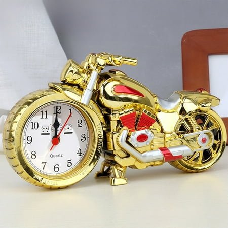 Aooww Metal Motorcycle Desk Shelf Clocks Digital Clock for Bedroom,Retro Vintage Table Clock,Easy to Read，For Alarm Clock Is Ideal For Bedrooms Home Offices And More,Gold