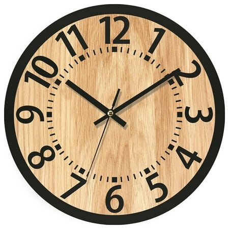 AOQIANLAN 30CM Round Wooden Silent Wall Clock Wood Grain Retro with Digital Decoration E