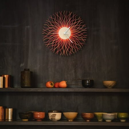 Ardeola - Radium Red - 16-Inch Analog Wall Clock with Quartz Movement and Bohemian Sunburst Design