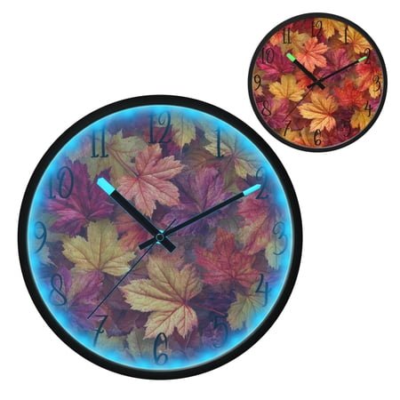 Autumn Maple Leaves Luminous Wall Clock with Sound-Activated LED 12-Inch Silent Acrylic Timepiece for Bedroom Livingroom or Office