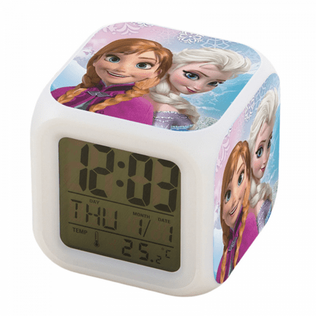 AVEKI Digital Alarm Clock , LED Digital Bedroom Alarm Clock Easy Setting Cube Wake up Clocks with 4 Sided Frozen Pattern Soft Night Light Large Display Ascending Sound(Pattern 12)