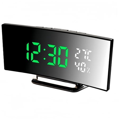 BAKIBO Digital Alarm Clock, LED Alarm Clock with Large Curved Screen, Bedside Clock with Temperature and Humidity Display, Adjustable Brightness, Loud Alarm Clock for Kids Adults Bedroom
