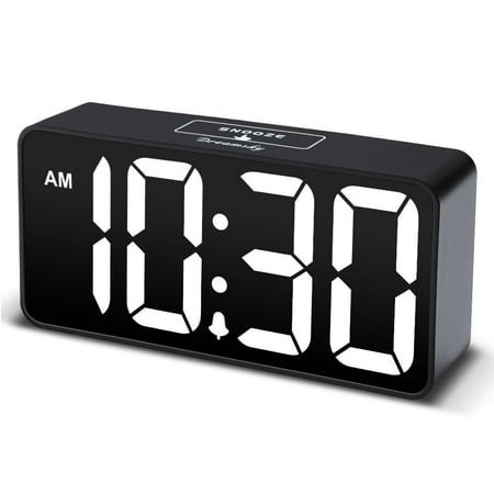 Bedside Digital Clock with Jumbo LED Display, Brightness Dimmer, USB Charging Port, Adjustable Sound, Electric Alarm Clock for Home Office, USB-C Adapter, Black