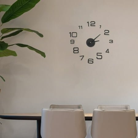 BESTYASH Black Acrylic Square Wall Clock Stick-On, Minimalist Design, Easy to Install, 1 Set for Home or Office