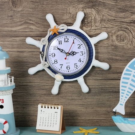 BESTYASH Decorative Beach Wall Clock with Rope Hanging, Nautical Style Home Decor, Large Easy-to-Read Numbers