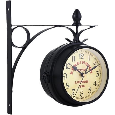 Black 5 Inch Garden Wall Clock Retro Double-Sided Station Clock Vintage Industrial Two Sides Wall Hanging Clock for Indoor Decorative Antique Style Creative Classic Wall Clocks Decoration