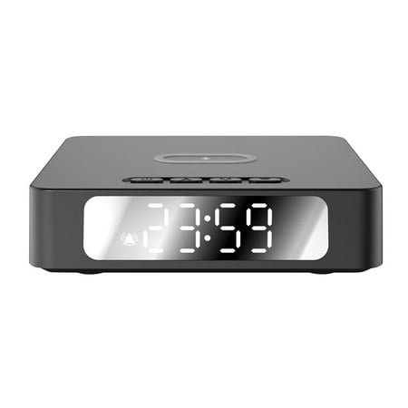 Black Multi Functional Alarm Clock With 15W Wireless Charging, Digital Display And Fast Charging Support For Ios And Android Devices, 5.91X5.12X1.57In 0.4Lb