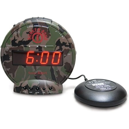Bomb Dual Alarm Clock with Bed Shaker, Camouflage | GGSW Vibrating Alarm Clock Heavy Sleepers, Battery Backup | Wake with a Shake