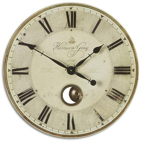 Bowery Hill 23 Round MDF Brass Aluminum Wall Clock in Black and Ivory