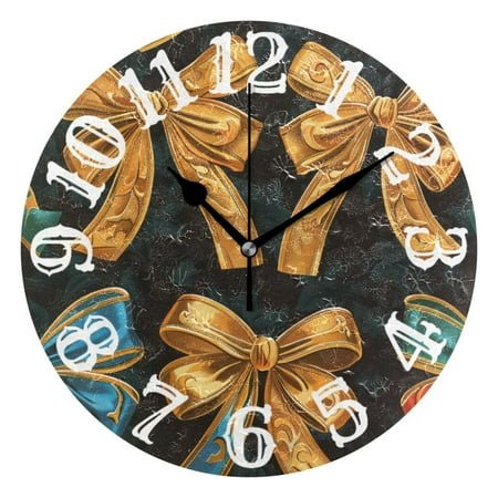 Bows Wall Clock 10 inch Non-Ticking Easy to Read Decorative Clocks for Home Bedroom Living Room
